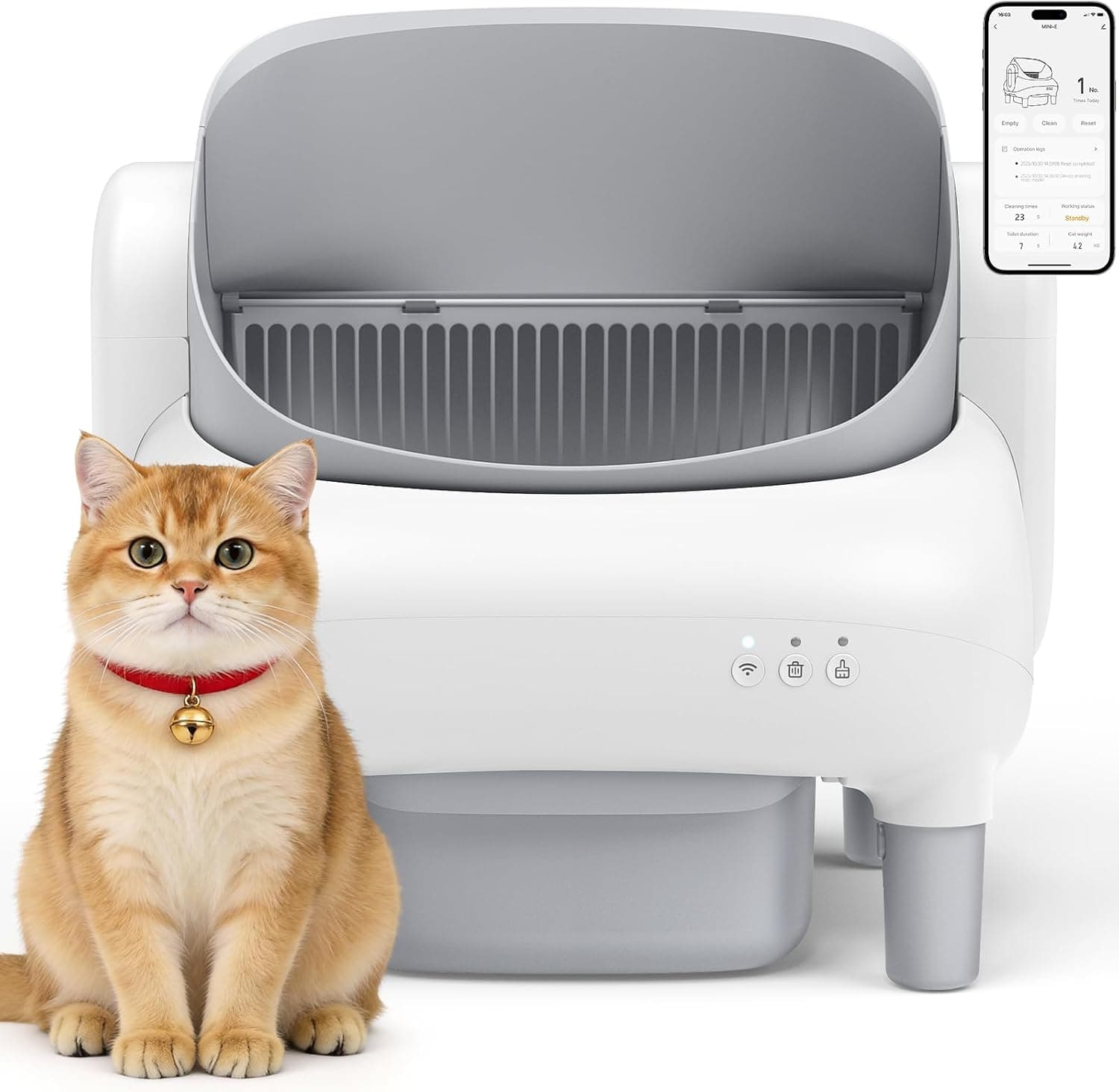 Official product photo of a light gray automatic self-cleaning litter box