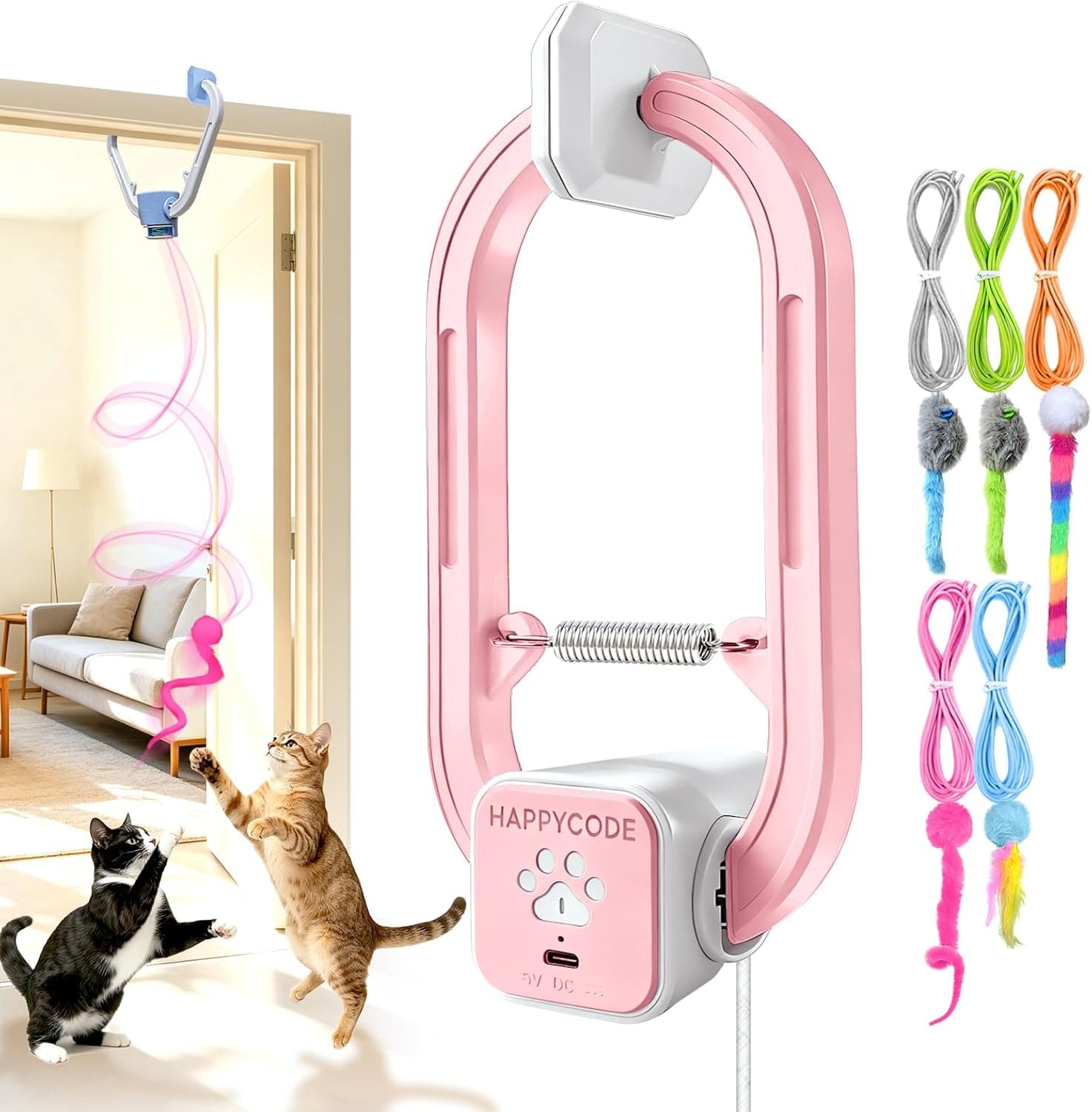 Official product photo of an automatic doorway flapping cat teaser