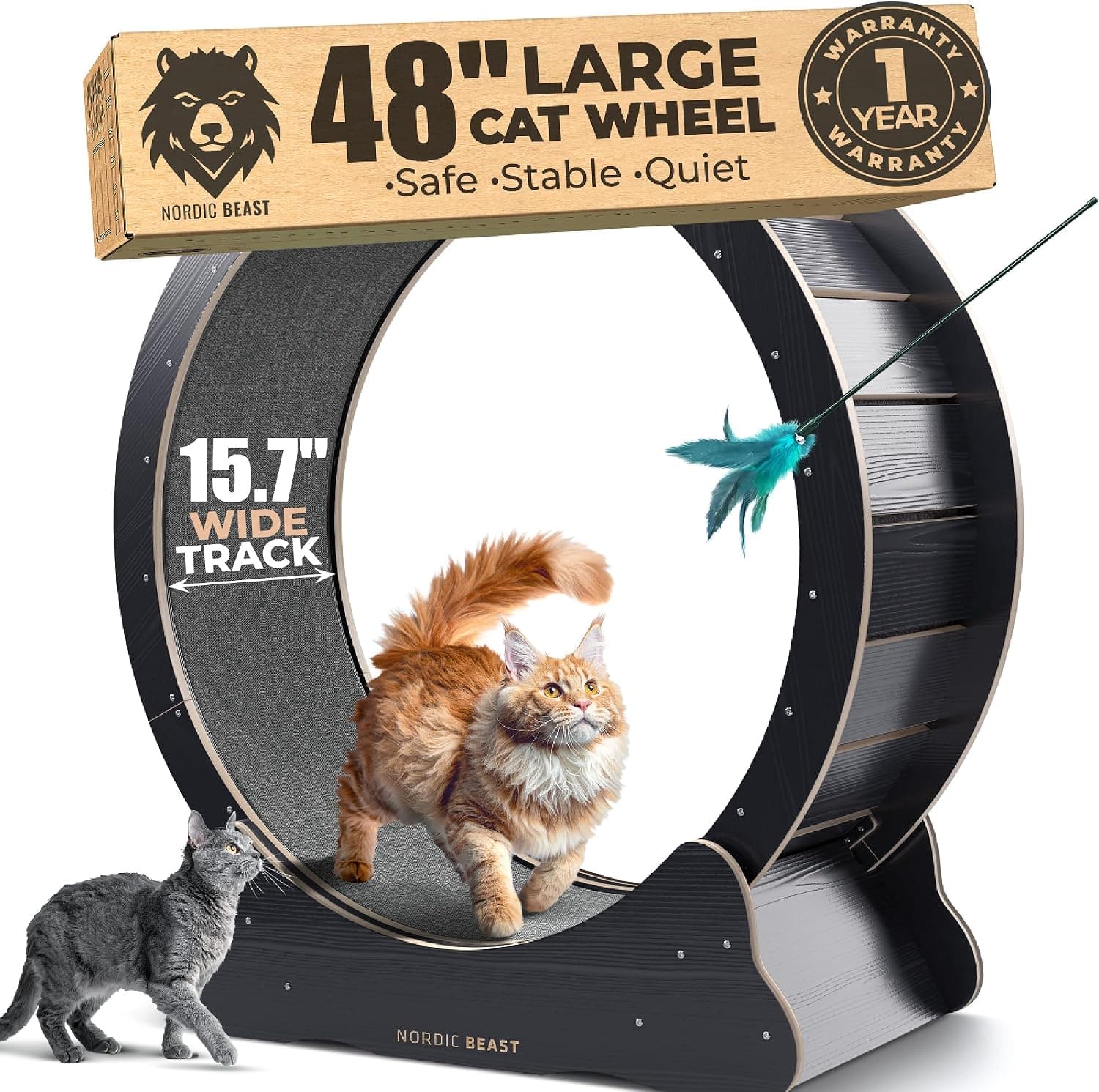 Official product photo of the Nordic Beast large cat exercise wheel