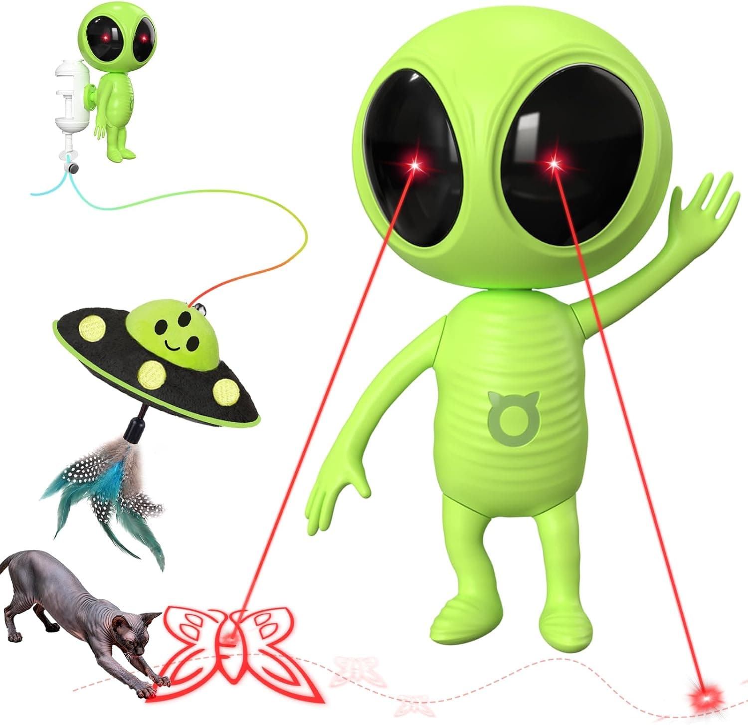 Official product photo of the ORSDA dual-laser UFO cat toy