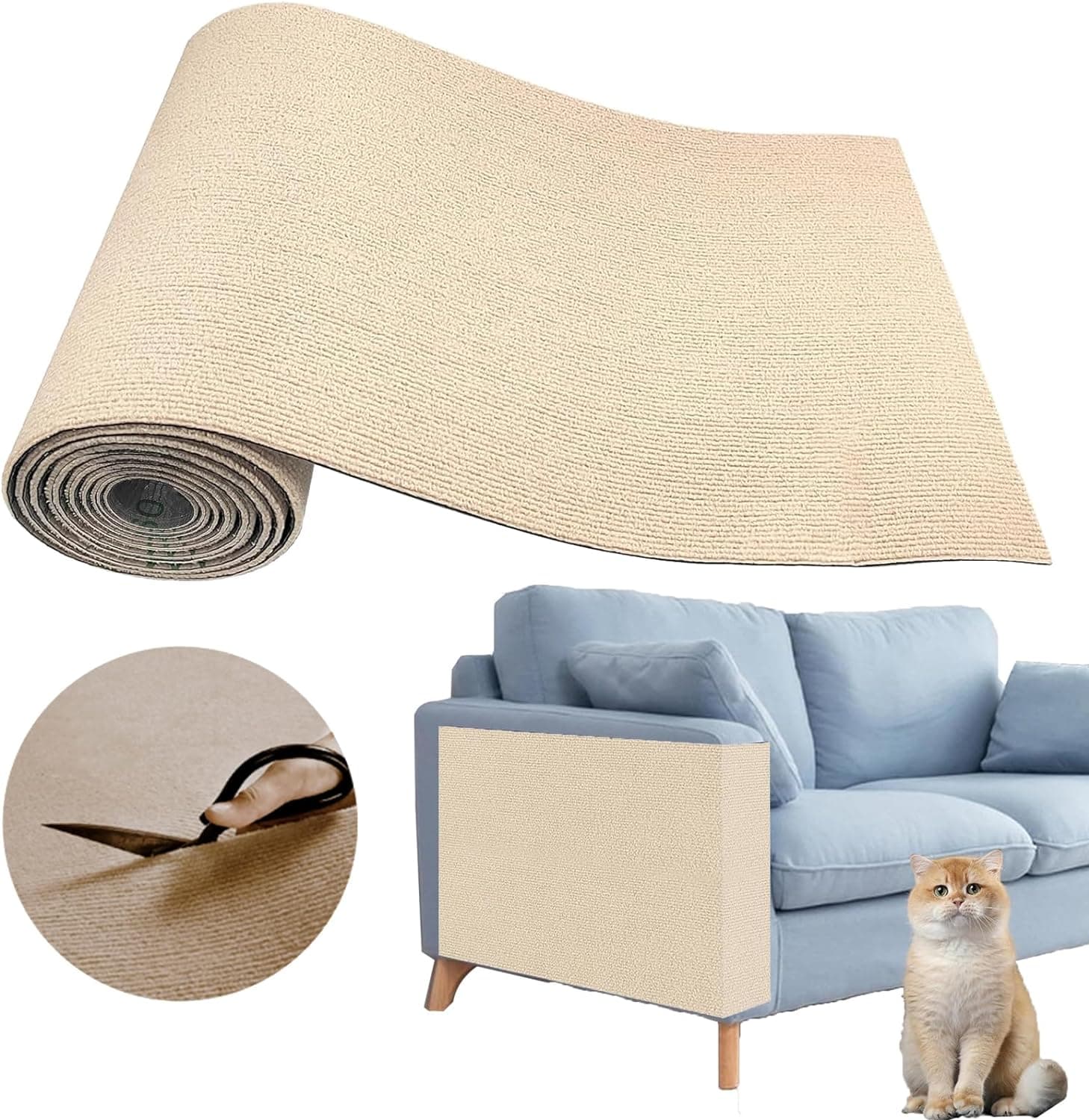 Official product photo of a self-adhesive cat scratching carpet mat