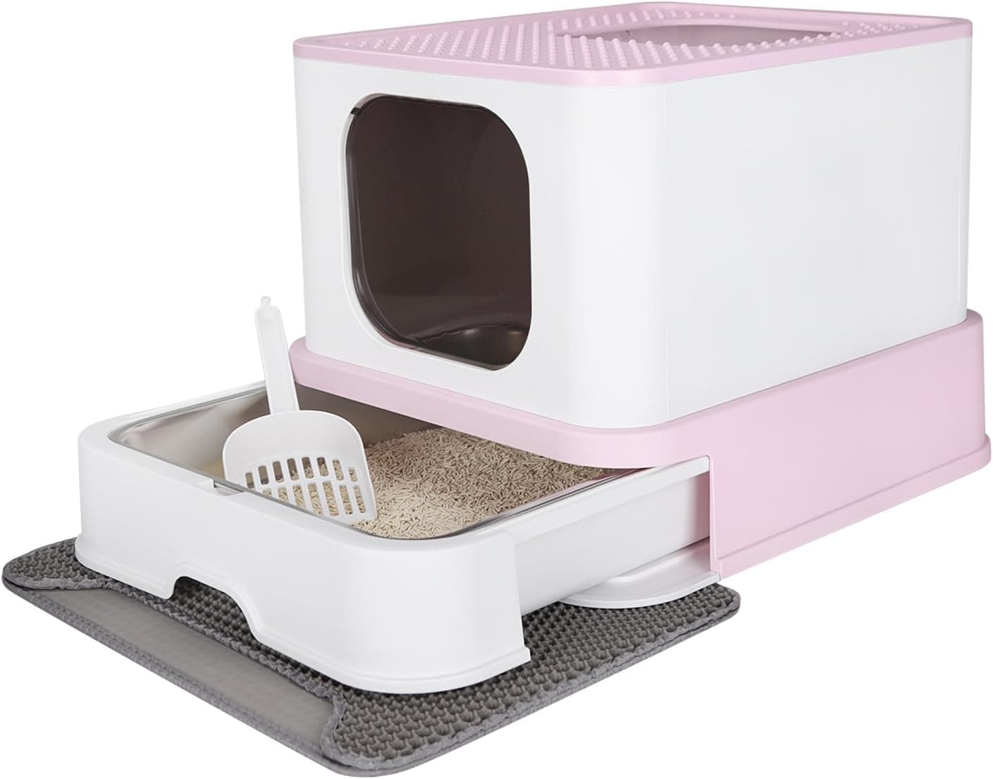 Official product photo of a covered stainless steel cat litter box